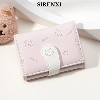 Ví in hình mèo con SIRENXI, Hộp đựng thẻ PU ngắn dễ thương Ví nhỏ, Hộp đựng thẻ học sinh Dây đeo khóa thời trang Túi đựng tiền nữ
