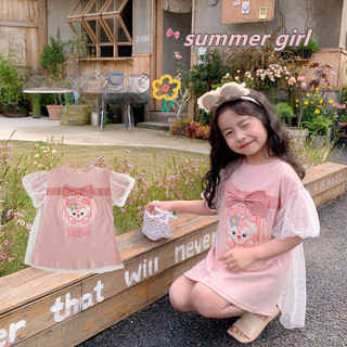 1-8 Tuổi Bé Gái Tay Ngắn Thời Trang Nơ Hoạt Hình Ngọt Ngào Đầm