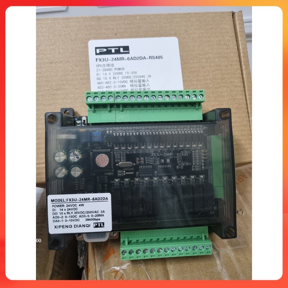 Bộ lập trình PLC FX3U-24MT-6AD2DA , FX3U-24MR Board, 6AD/2DA 0-10V 20mA , RS485 232 RTC PTL FK3U LE3