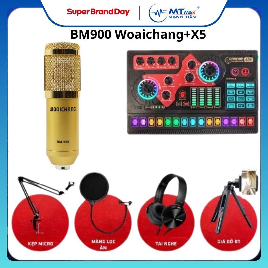 Combo Trọn Bộ Mic Livestream, Hát Karaoke, Thu Âm Online Sc X5 + BM900 Bluetooth Chính Hãng Hiệu Ứng