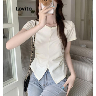 Áo thun Lovito xẻ tà phía trước phong cách thường ngày cho nữ LNE62276