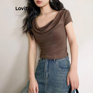 Áo thun Lovito màu trơn diềm xếp nếp phong cách thường ngày dành cho nữ LNE63069