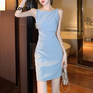 Đầm Lovito cơ bản màu trơn phong cách thường ngày cho nữ LNM71199