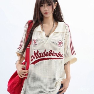 áo lưới bigsize nữ Mỹ Rỗng Dệt Kim Áo Thun Nữ 2025 Phong Cách Mới Mùa Hè Retro Thể Thao Rời Rỗng Áo Tay Ngắn