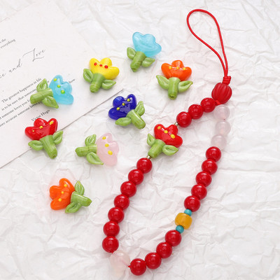 Beadia 1 Hạt Thủy Tinh Tulip Nhiều Màu Thủy Tinh Thực Vật Hạt Cho DIY Vòng Tay Trang Sức Làm 18x22mm