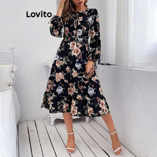 Đầm Lovito buộc dây họa tiết hoa thanh lịch cho nữ LNL68281