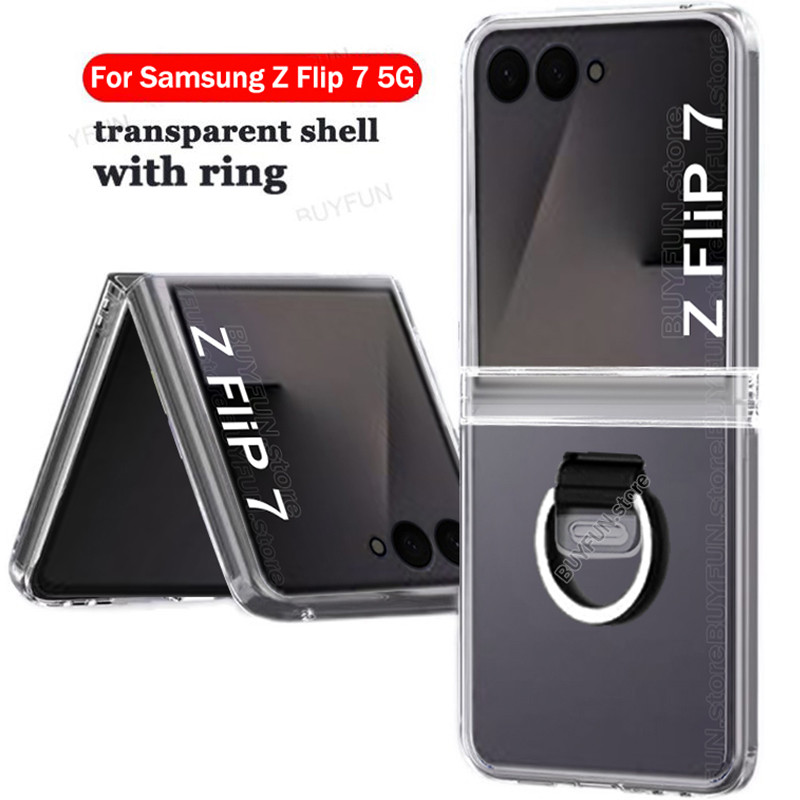 Hinge Case For Samsung Galaxy Z Flip 7 5G ZFlip7 zFlip Flip7 Clear Transparent Shockproof Ring Cover