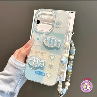 Ốp Điện Thoại Cá Xanh Nhỏ Cho IPhone 11 12Pro 13 14Plus 15Pro Max 16Plus 16Pro XR XS Max 7 8Plus Có Dây Treo Lò Xo Cô Gái Vỏ Điện Thoại BB