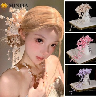 Mũ nón cô dâu MINLIA, Mũ đội đầu cưới thanh lịch sang trọng, Tua rua khí chất Hoa cổ tích Barrettes Phụ kiện tóc