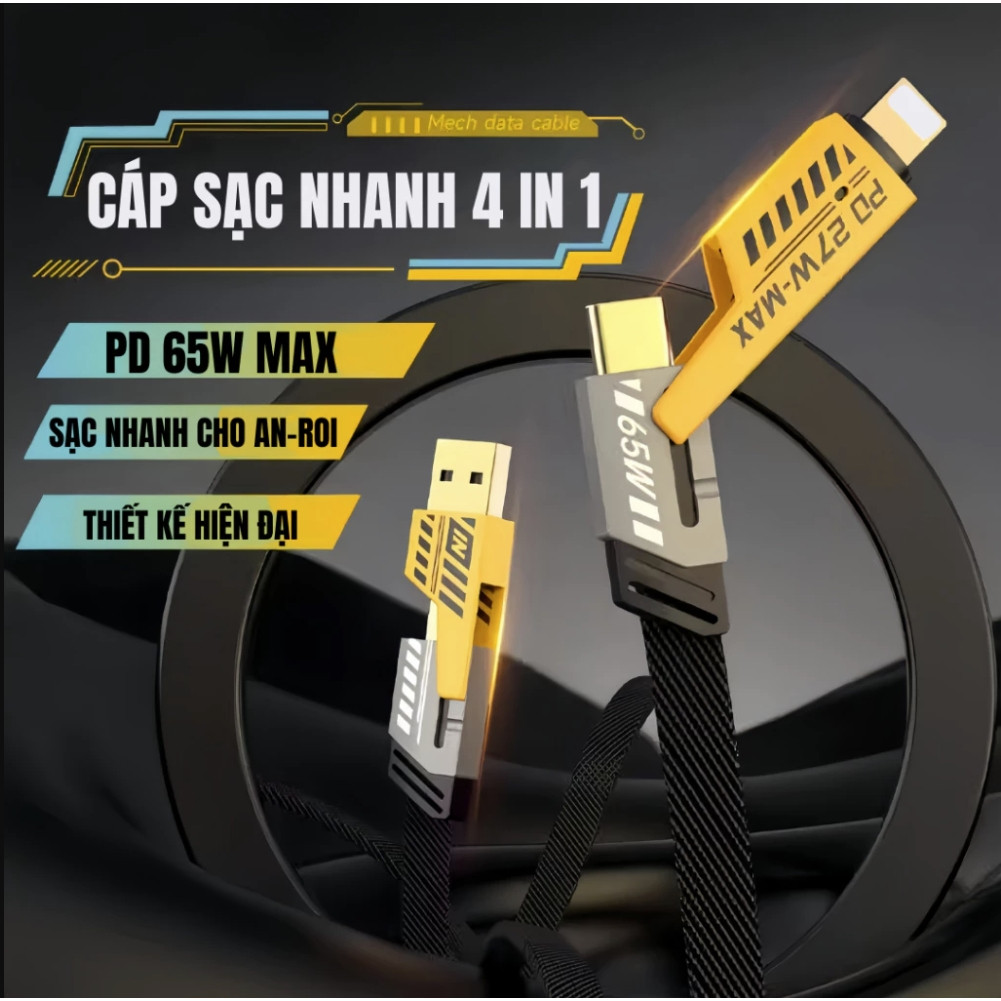 Dây Cáp Sạc Nhanh Đa Năng 4 IN 1 65W Cao Cấp 1.2M, Dây Dù Chống Đứt - Cho USB-Type C, Type C-Type C, Type C- LT USB-LT | BigBuy360 - bigbuy360.vn