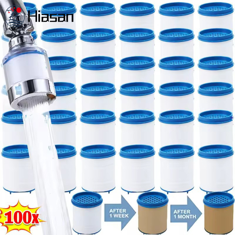 [HGB] 100 Bộ lọc vòi | Hộp lọc nước xanh loại bỏ tạp chất, 360° Universal Fit cho vòi chậu rửa / phòng tắm
