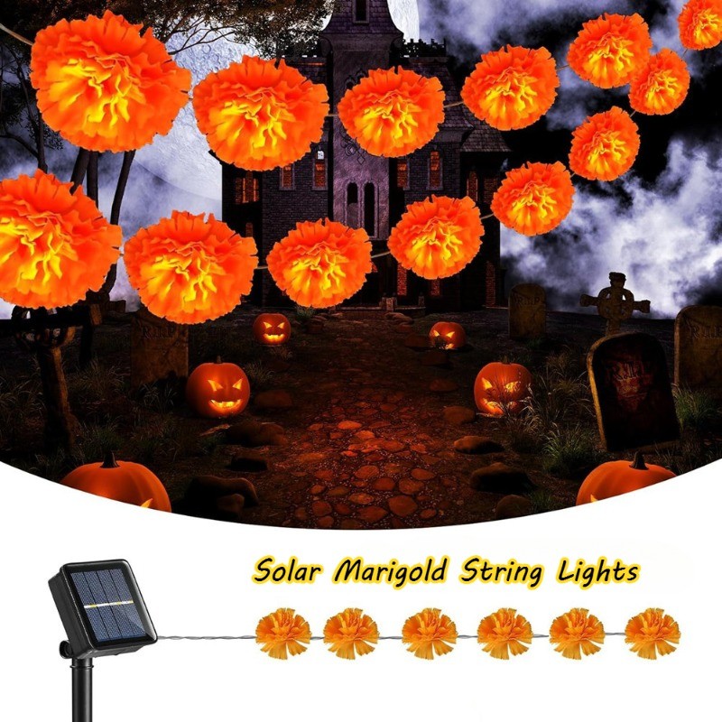 2025 Diwali Đèn LED Năng Lượng Mặt Trời Dây Marigold Dahlia Đèn Trang Trí Cho Deepavali Mexico Ngày 