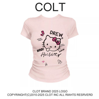 áo thun nữ ôm body hồng Hello Kitty baby tee mùa hè áo phông hàn CLOT local brand