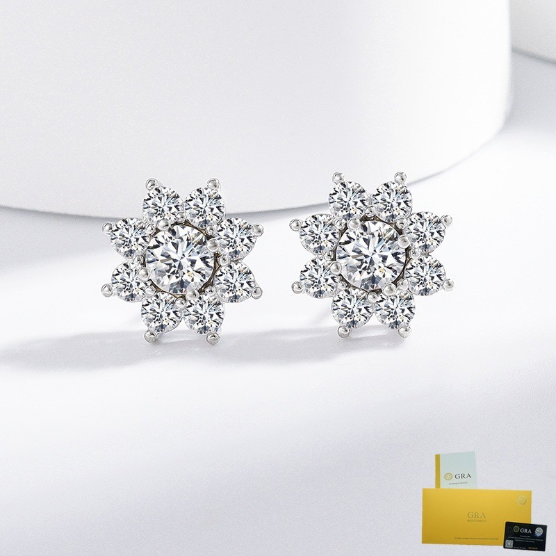 [Có chứng nhận GRA] Trang sức tai thời trang Bán chạy Bông tai hướng dương kim cương đầy đủ dành cho nữ Bông tai hoa thời trang cao cấp Trang sức