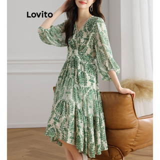 Đầm Lovito họa tiết hoa phong cách thường ngày cho nữ LNE66297