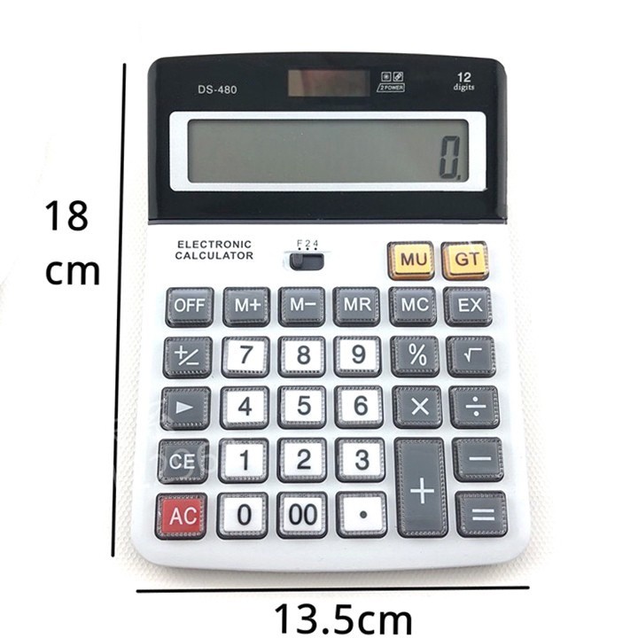 Máy tính cầm tay 12 số DS - 480 dùng năng lượng mặt trời hoặc pin tiểu 3A