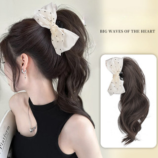 Tóc Giả Nữ Đuôi Ngựa Tóc Giả Trắng Đen Chấm Bi Gạc Nơ Lấy Kẹp Sóng Tóc Giả Trung Quốc Tóc Giả Bện Đuôi Ngựa