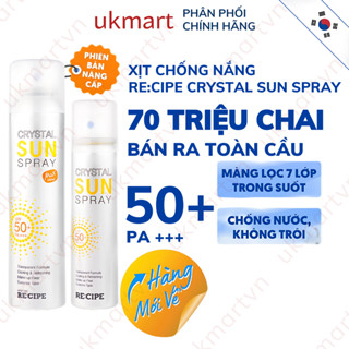 Xịt Chống Nắng Recipe Crystal Sun Spray, Xịt Khóa Nền Makeup 12h, Chống Nước, Chống Trôi 80ml -180ml