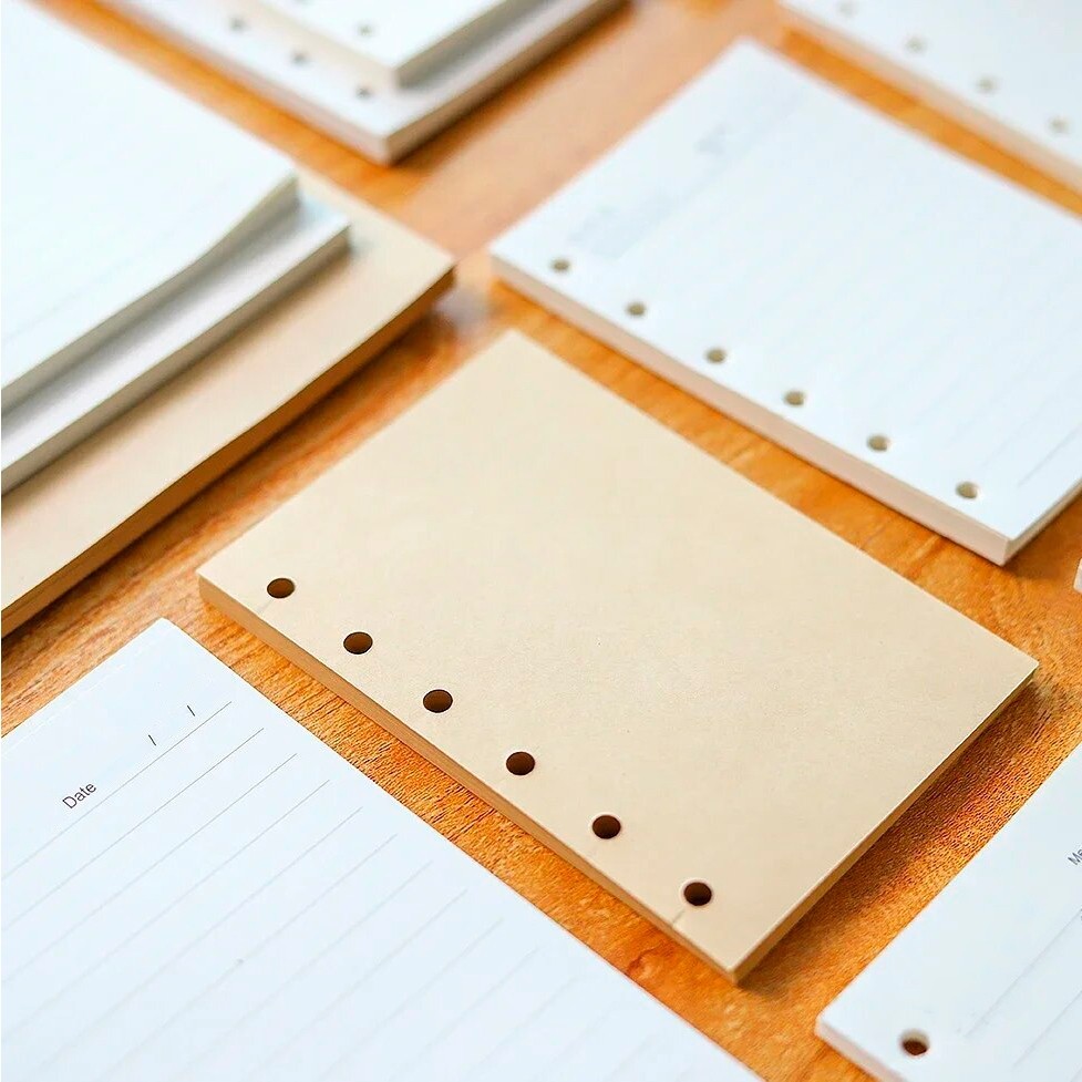 [A5] Ruột Sổ Còng 6 Lỗ, Size A5 14.5x20.5 cm, Giấy Ford Kem 100gsm/ Kraft Nhật 80gsm