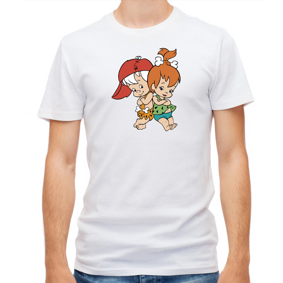 Áo thun nam tay ngắn màu trắng / đen The Flintstones L020