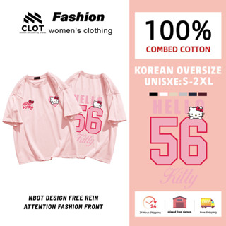 Áo thun nữ Màu Hồng form rộng cổ tròn Hello Kitty in hình cute girl CLOT local brand cotton 100%