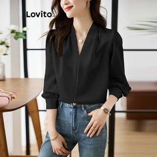 Áo kiểu Lovito xếp ly màu trơn phong cách thanh lịch cho nữ LNL62117