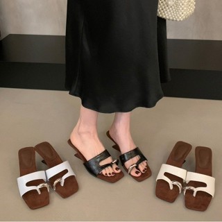 Dép cao gót nữ đế xuồng xỏ tag U nỉ bò mũi VUông 789 cao 5 cm