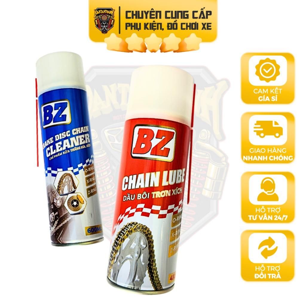Combo vệ sinh sên xe máy Chính Hãng BZ Chuyên Dụng Cho Tất Cả Loại Sên Bôi trơn dưỡng sên BZ và Rửa 