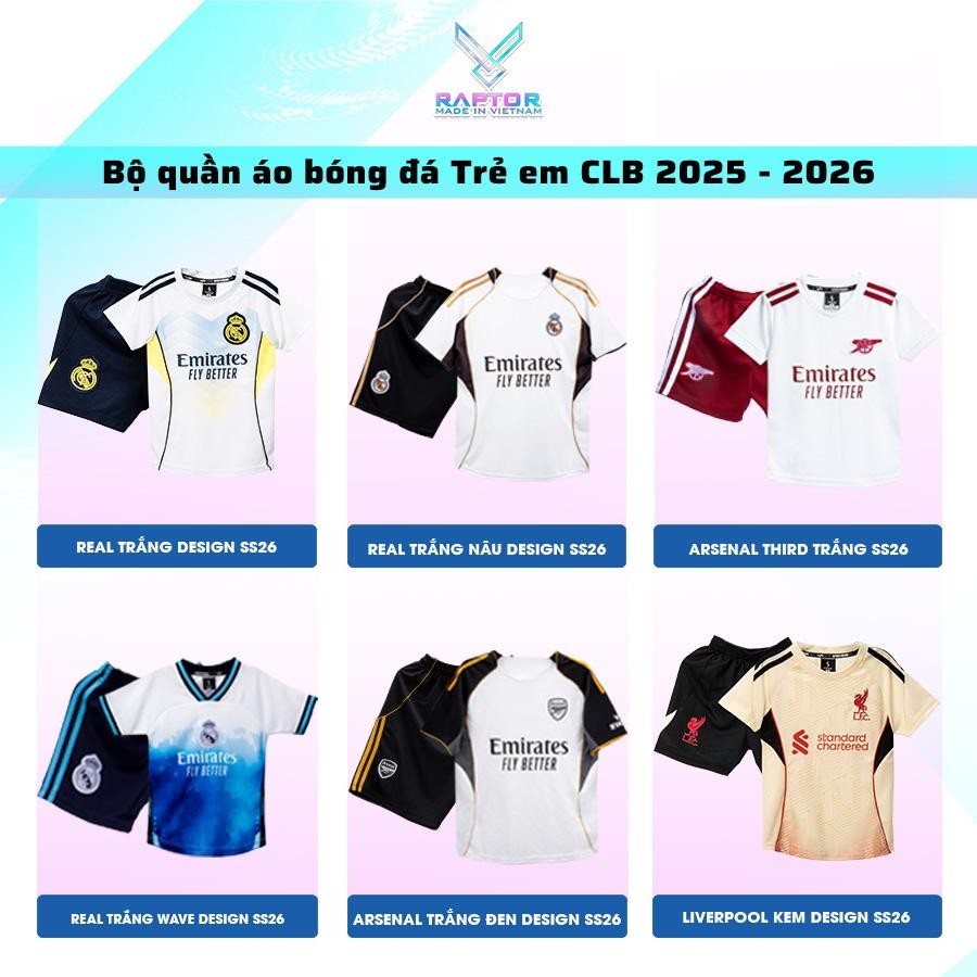 [In tên Số] Quần áo bóng đá trẻ em CLB mới nhất dành cho bé trai bé gái, có size cho bé từ 10kg