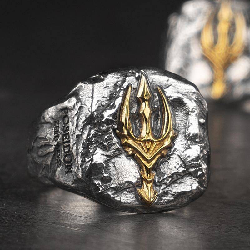 【Ready Stock】 Poseidon Ice Rage Trident Silver Ring Trendy Men's Silver Jewelry Index Finger Ring Pe