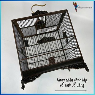 Khung lồng chim chào mào, lồng chim chào mào đục lưỡng long, chất liệu gỗ mun cao cấp