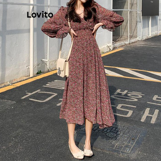 Đầm Lovito họa tiết hoa phong cách thanh lịch cho nữ LNL65311