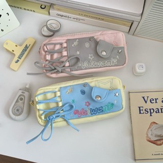 Sáng Tạo Dopamine Màu Canvas Hộp Đựng Bút Chì Dung Tích Lớn Nhiều Lớp Lưu Trữ Dây Rút Hộp Bút Chì Đa Năng Văn Phòng Phẩm Túi