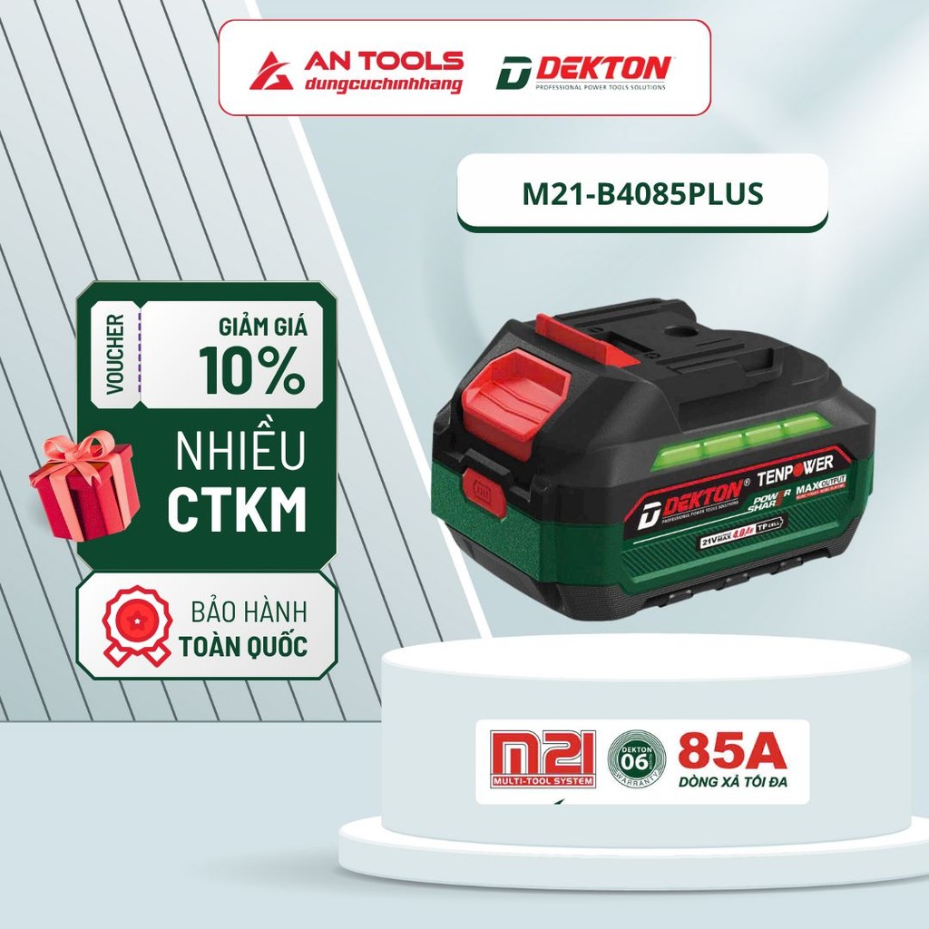 Pin Chân Phổ Thông 21V Dekton 4Ah M21-B4085PLUS dung lượng chuẩn 4A | Dòng xả cao