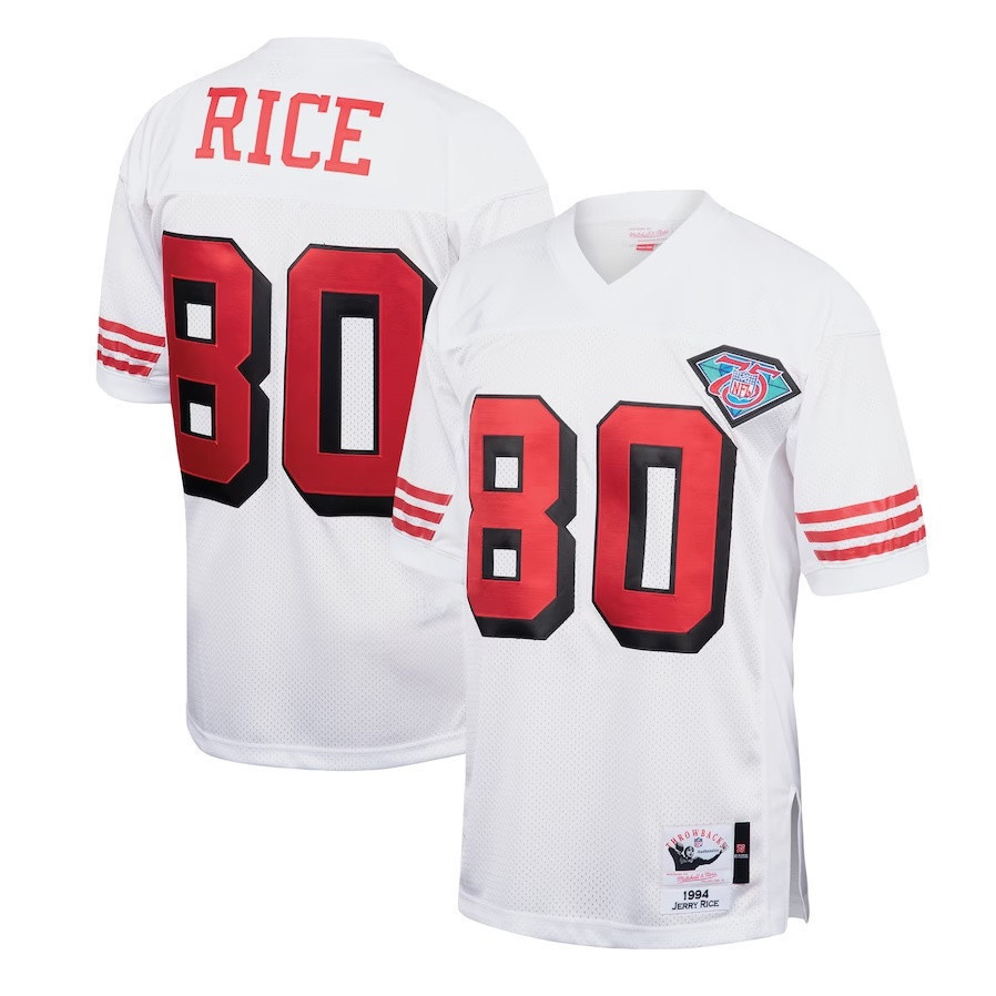 Bóng bầu dục NFL Nam San Francisco 49ers Jerry Rice Mitchell y Ness 1994 Scarlet Cầu thủ đã nghỉ hưu
