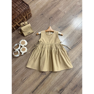 Váy Bé Gái CARROT Rút Nhún Eo Nơ Màu Nâu Tây Xinh, Chất Liệu Thô Cotton