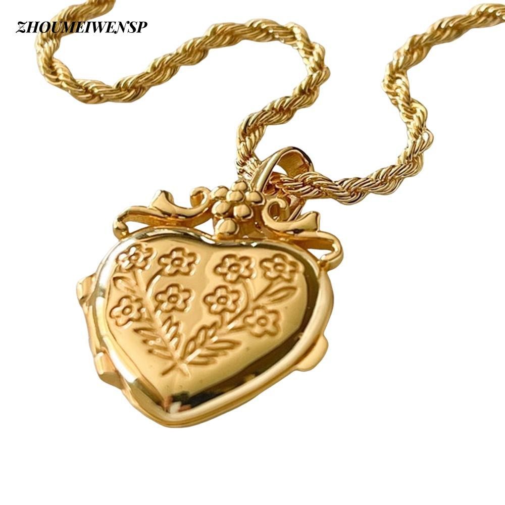 ZHOUMEIWENSP Vòng cổ  Heart Locket, Vòng cổ khóa trái tim không mài vàng, Vòng cổ cặp đôi hình trái 
