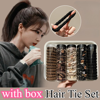 (Có Hộp) Bộ Dây Buộc Tóc Phong Cách Hàn Quốc Thời Trang Bé Gái Co Giãn Cao Đuôi Ngựa Phụ Kiện Tóc