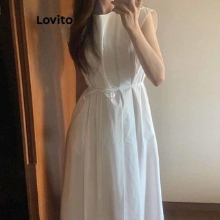Đầm Lovito buộc dây màu trơn phong cách thường ngày cho nữ LNE57032