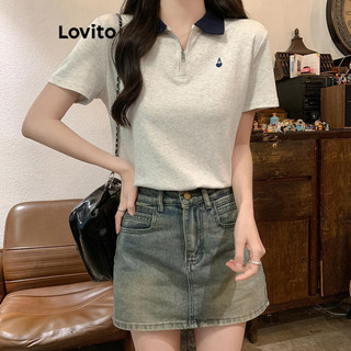 Áo thun Lovito màu trơn ghép nối màu sắc phong cách thường ngày cho nữ LNE67615