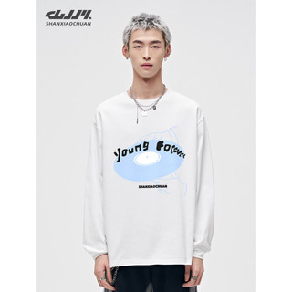 Cotton Nguyên Chất Hàng Sẵn Có Áo Thun Nam Dài Tay Thu Đông Cotton Nguyên Chất Bên Trong Hàng Đầu Nam CD Họa Tiết Mỹ Trắng Đáy