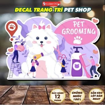 Decal Pet Grooming Pet Shop 🍓𝑭𝒓𝒆𝒆𝒔𝒉𝒊𝒑 Hình Dán/Ép Plastic Trang Trí Pet Shop, Thức Ăn Chó Mèo, Phụ K