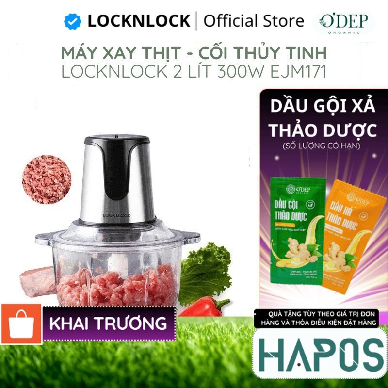 Máy xay thịt cối thủy tinh LocknLock 2L đa năng lưỡi dao sắc, 2 cấp độ xay mịn và nhanh chóng EJM171