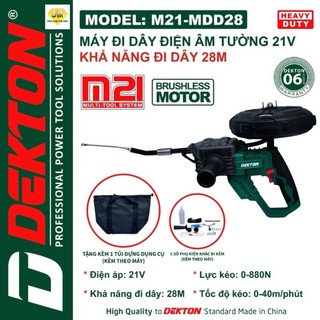 [🔥] Máy Đi Dây Âm Điện Âm Tường Chạy Pin 21V Dekton M21-MDD28 - Lực Kéo 880Nm - Khả Năng Đi Dây 28m