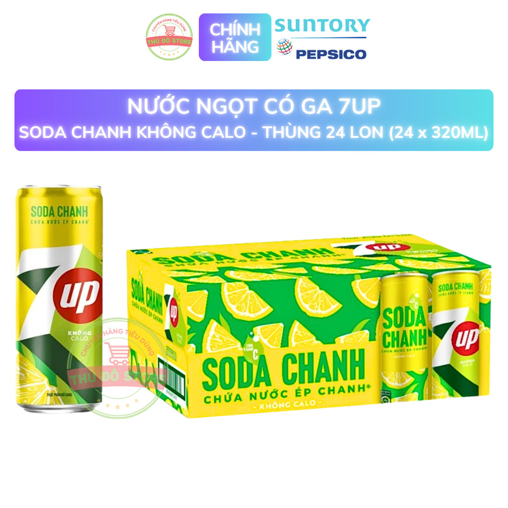 Nước Uống Có Ga 7Up Soda Chanh Không Calo | Chưa Nước Ép Chanh - Thùng 24 Lon x 320ML