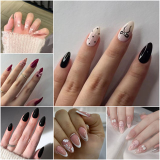 Móng tay giả hình hạnh nhân có nhãn dán keo ép vào móng tay