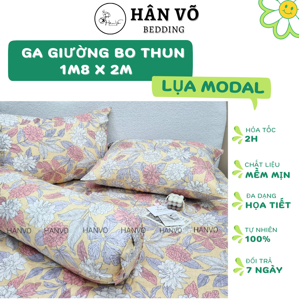 Bộ ga gối 1m8x2m, ga 1m8x2m LỤA MODAL Hân Võ, chất liệu tự nhiên mát mịn cao cấp, set drap gối