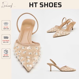 Giày cao gót Z mũi nhọn đính hoa kim sa sang trọng – quai hậu thanh mảnh, nâng dáng chuẩn tiểu thư 3W055-6