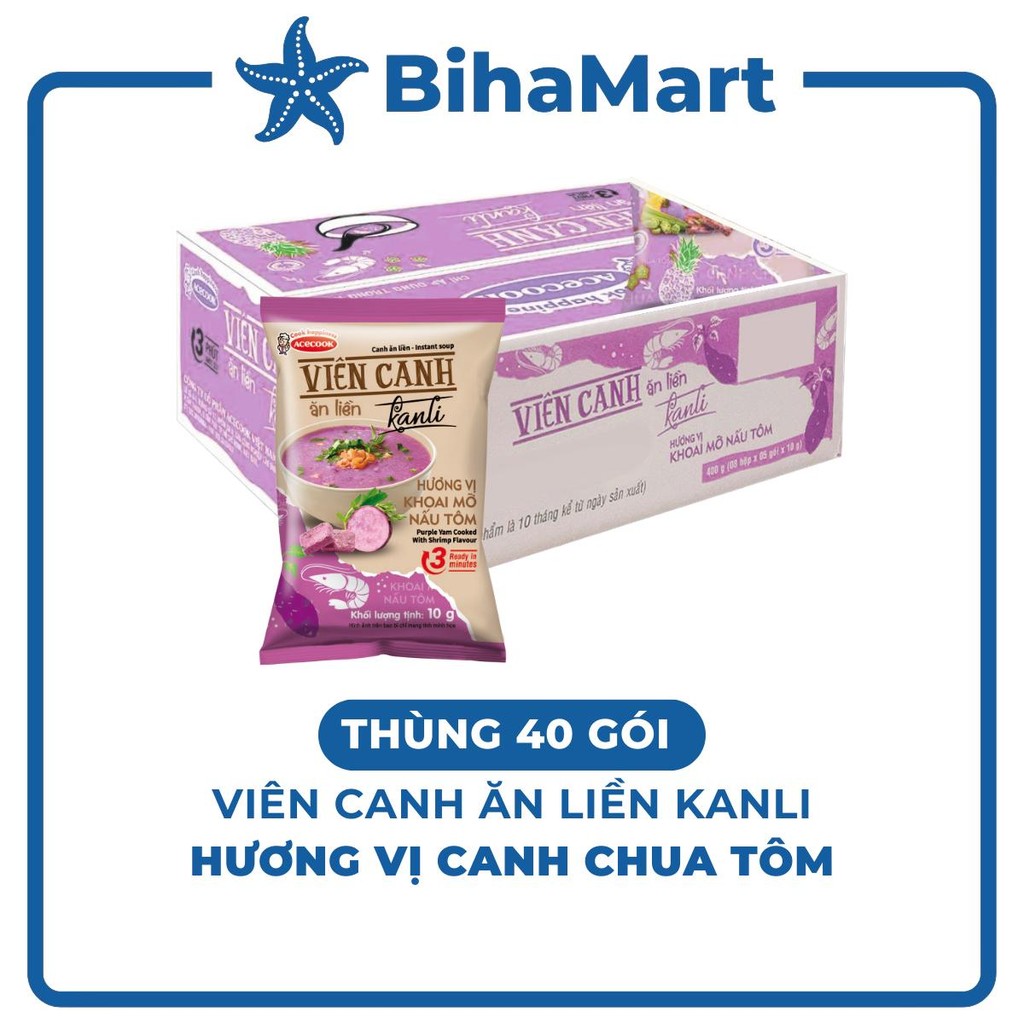 THÙNG40GÓI-ACECOOK - Canh ăn liền Kanli hương vị Canh khoai mỡ nấu tôm, Viên canh khoai mỡ Kanli, Ca