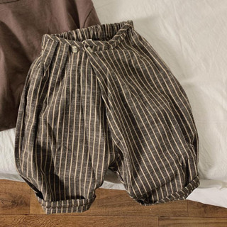 Quần cotton lanh retro mới cho bé trai mùa xuân và mùa thu, quần sọc phong cách Hàn Quốc cho bé gái, quần dài rộng rãi thời trang cho trẻ sơ sinh